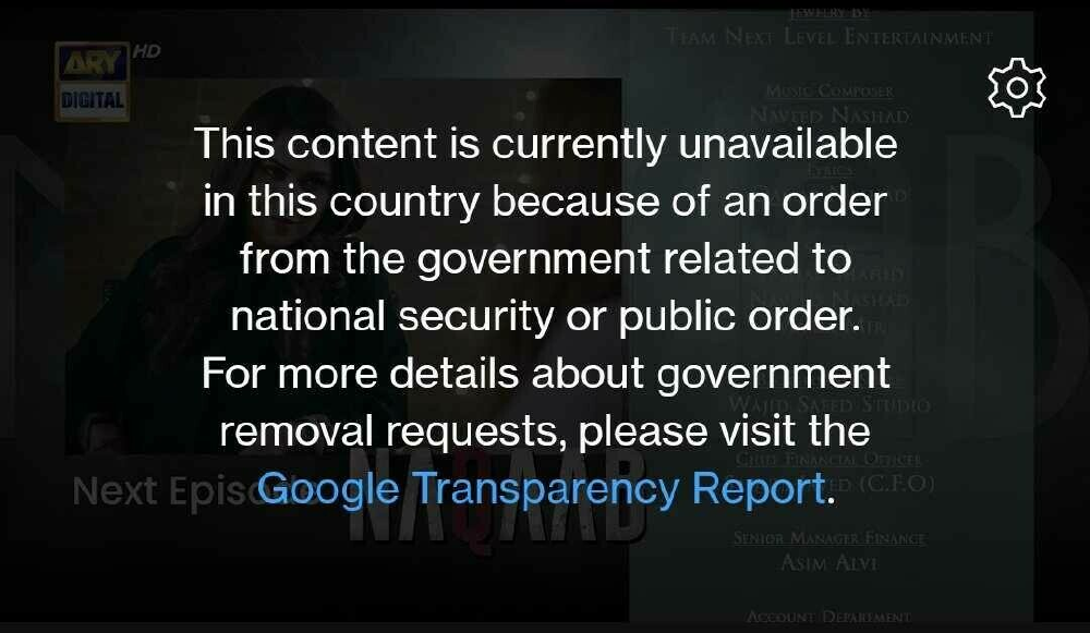 Screenshot of a video published on YouTube stating that this video is unavailable for users in India